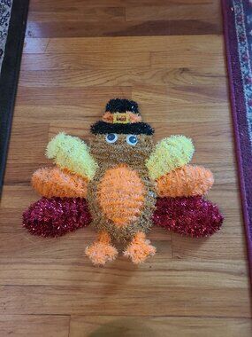 Large VTG Greenbrier Tinsel Turkey Thanksgiving Fall Decor 18.5" x 16.5"